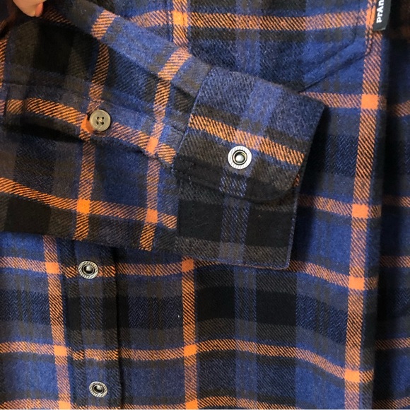 NWT PrAna Golden Canyon Blue/Burnt Orange/Black Snap Flannel Rich Sapphire - Picture 8 of 13